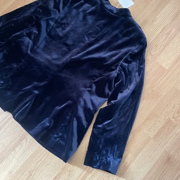 NWT RSVP Talbots Indigo Blue Velvet V Neck Front Tie Blazer Jacket Size 14P - Picture 8 of 9